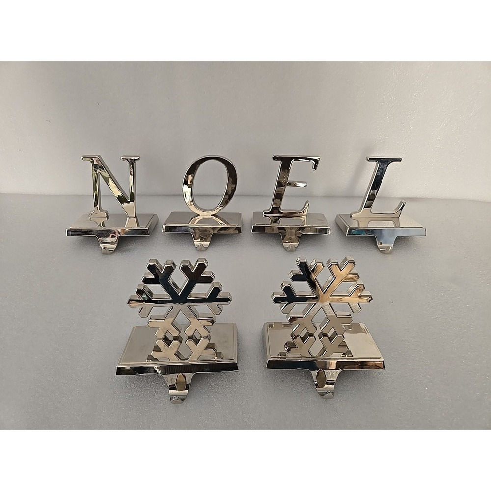 Christmas Stocking Holders Hooks NOEL Silver Set of 6 Holiday‎ Decor Festive
